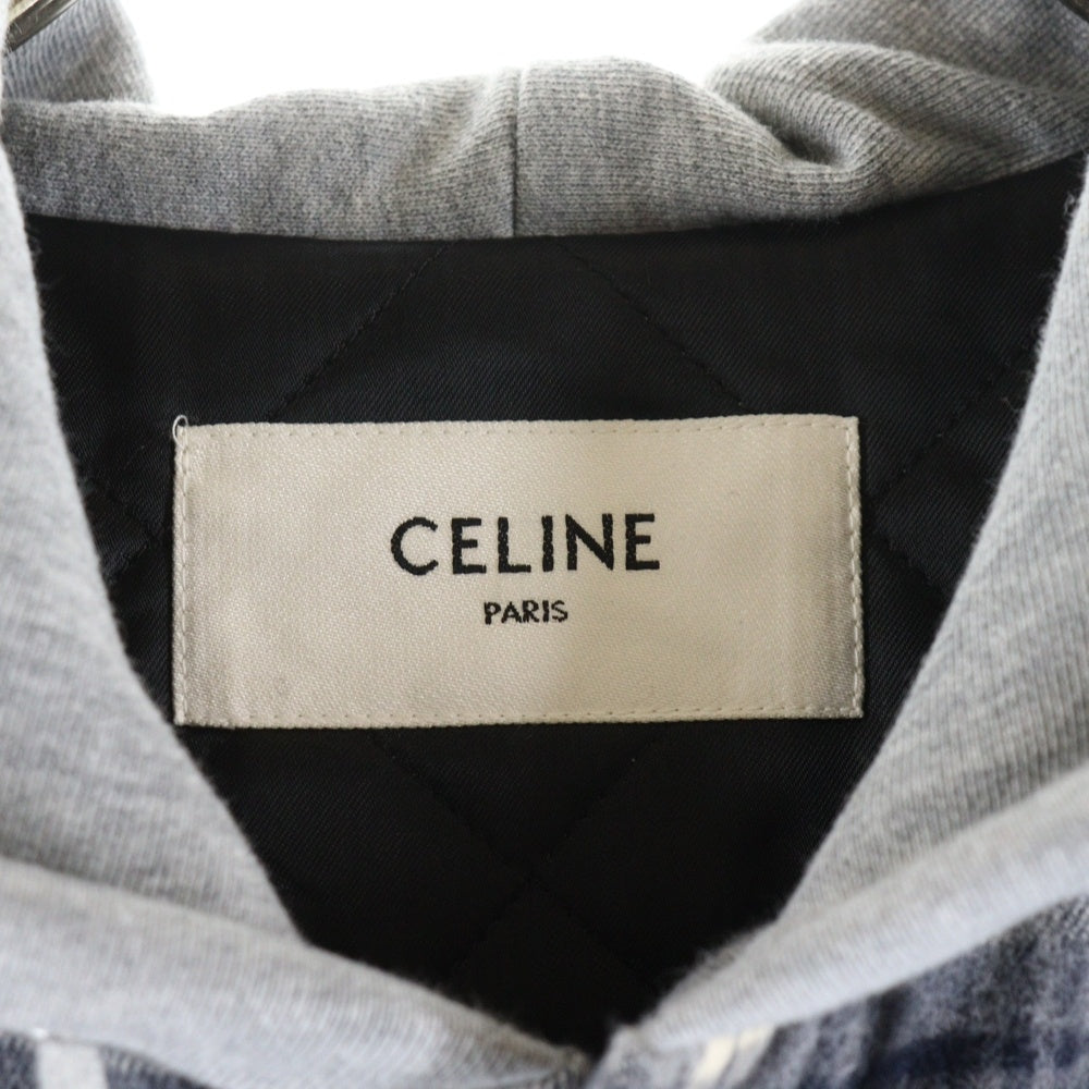 CELINE(セリーヌ) HOODED CHECK SHIRTS JACKET 2W65B912X.07MR フード付き チェックシャツジャケット オーバーサイズ ネイビー