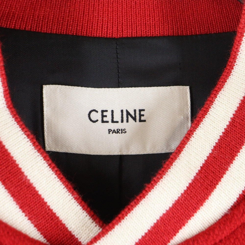 CELINE(セリーヌ) 23AW JACKSON Thick Wool Plush Jacket 2V58N896C.27ED ジャクソン Cロゴスタジャン スタジアムジャケット ウール/レザー レッド