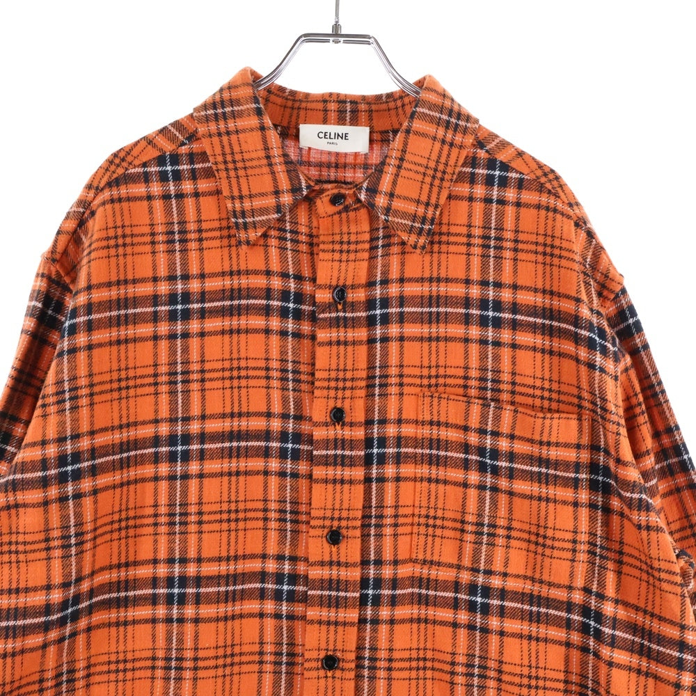 CELINE(セリーヌ) Check Cotton Oversized Shirt 2C486554T チェック柄 コットン オーバーサイズ長袖シャツ オレンジ