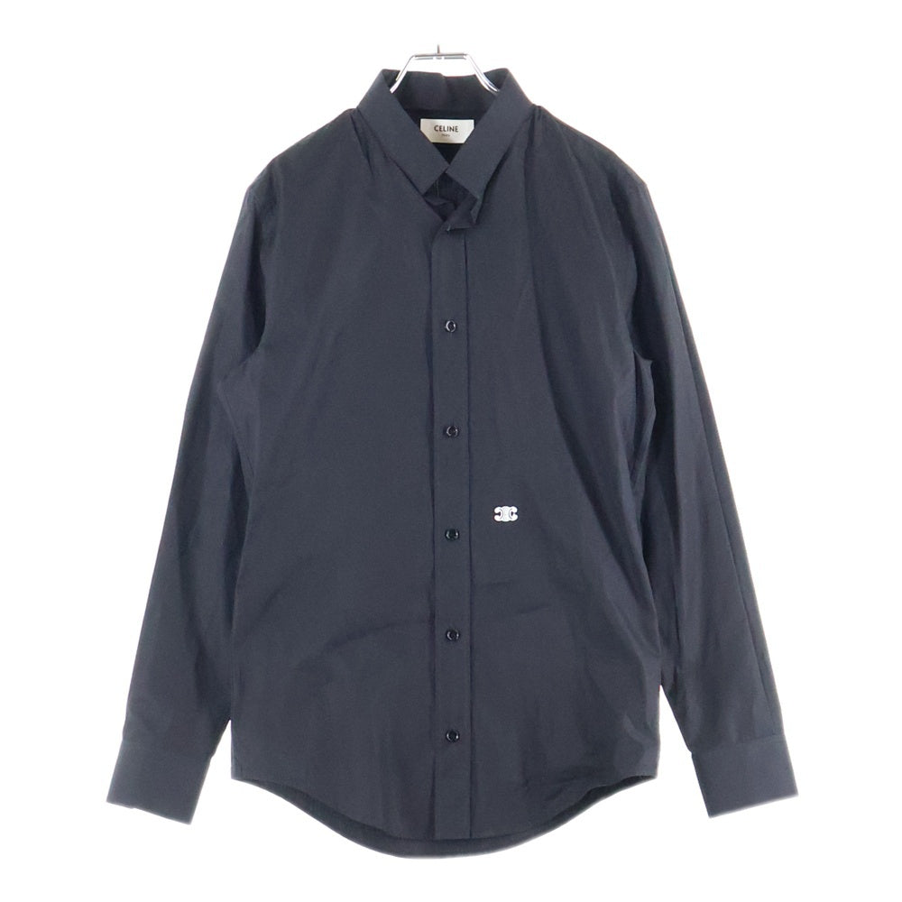 CELINE(セリーヌ) LOOSE SHIRT WITH INVERTED COLLAR IN COTTON POPLIN 2C58B091F.38NO トリオンフ刺繍 インバーテッドカラールーズ長袖シャツ ブラック