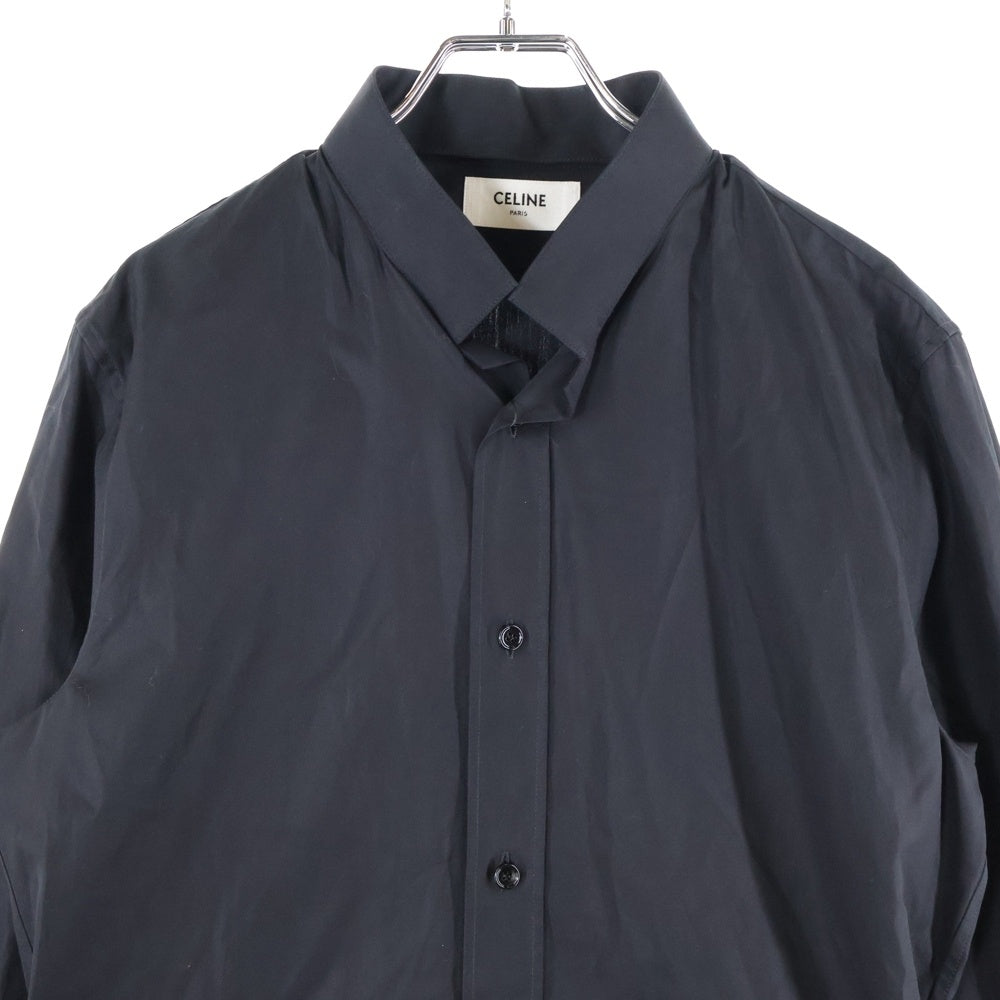 CELINE(セリーヌ) LOOSE SHIRT WITH INVERTED COLLAR IN COTTON POPLIN 2C58B091F.38NO トリオンフ刺繍 インバーテッドカラールーズ長袖シャツ ブラック