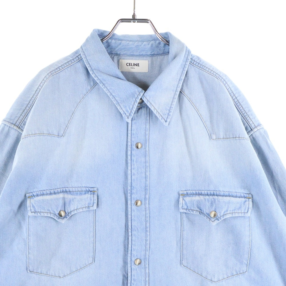 CELINE(セリーヌ) WESTERN SHIRT IN FADED SUMMER WASH DENIM 2T303361U.08YK ウエスタンデニムシャツ サマーウォッシュ 長袖シャツ ライトブルー