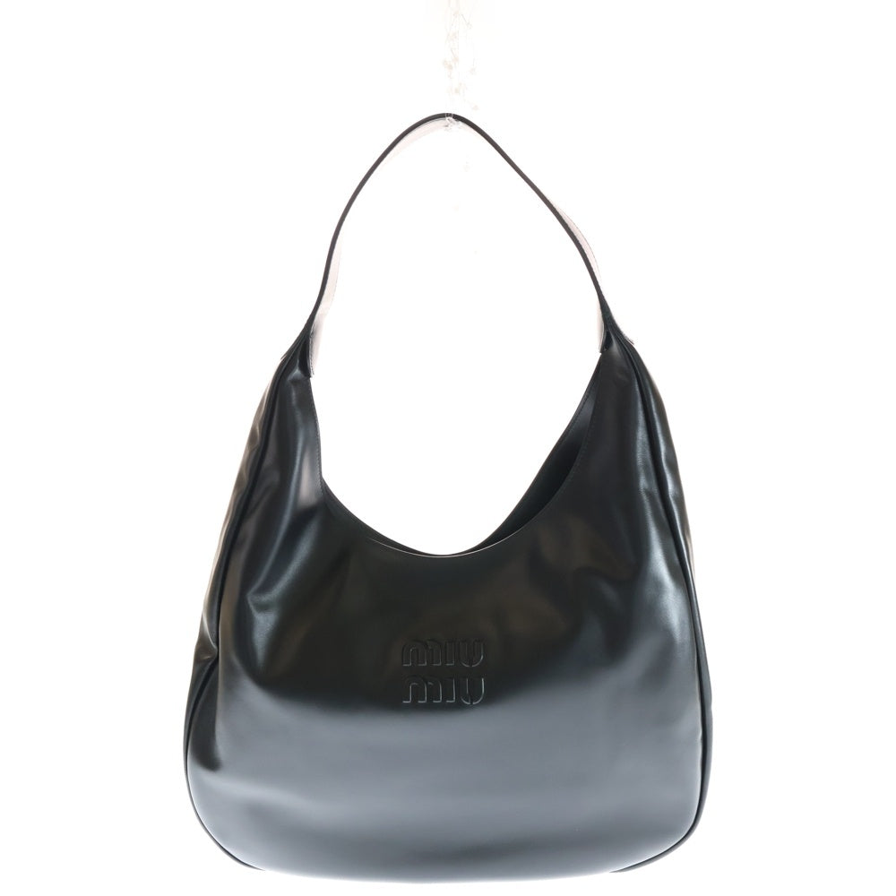 miumiu(ミュウミュウ) SOFTY HOBO BAG 5BBC155 ソフトカーフスキン ホーボー バッグ ブラック レディース