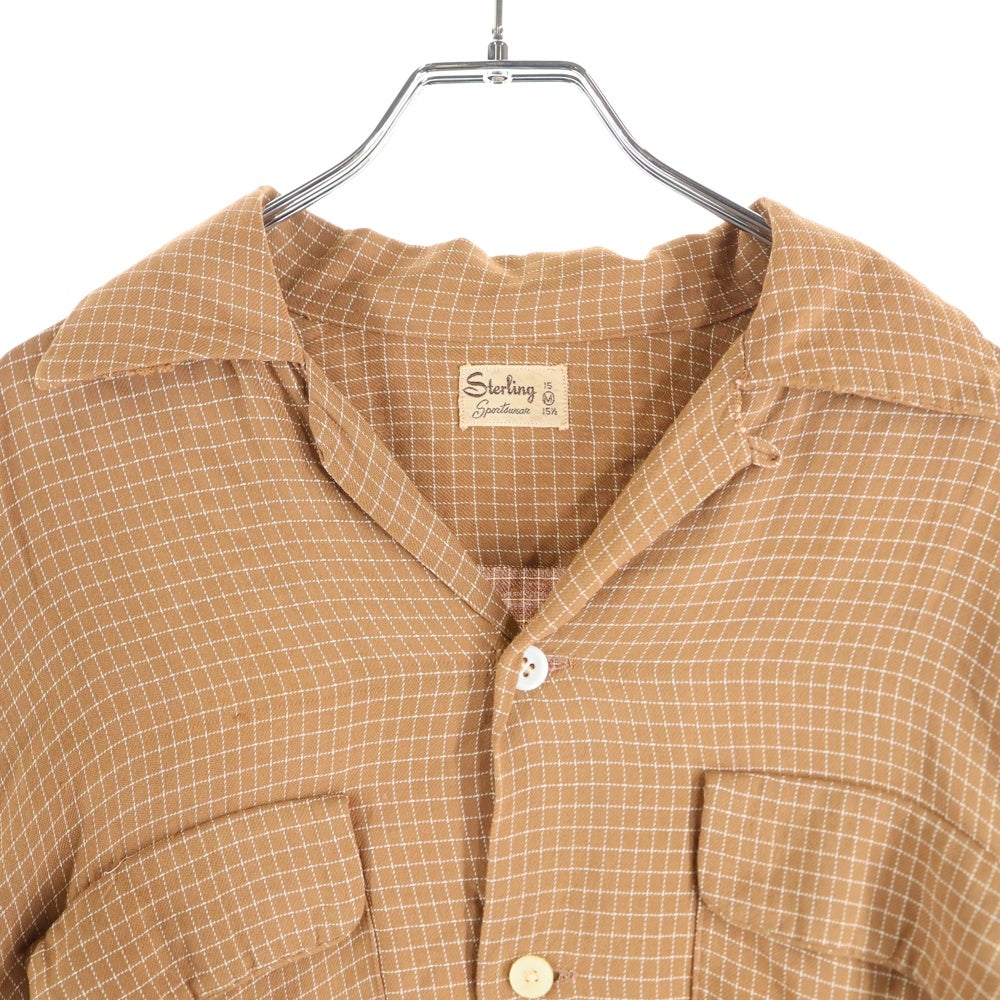 VINTAGE(ヴィンテージ) 40S STERLING L/S CHECK SHIRT スターリン プリント使用 フラップポケット チェック 長袖シャツ ブラウン/ホワイト