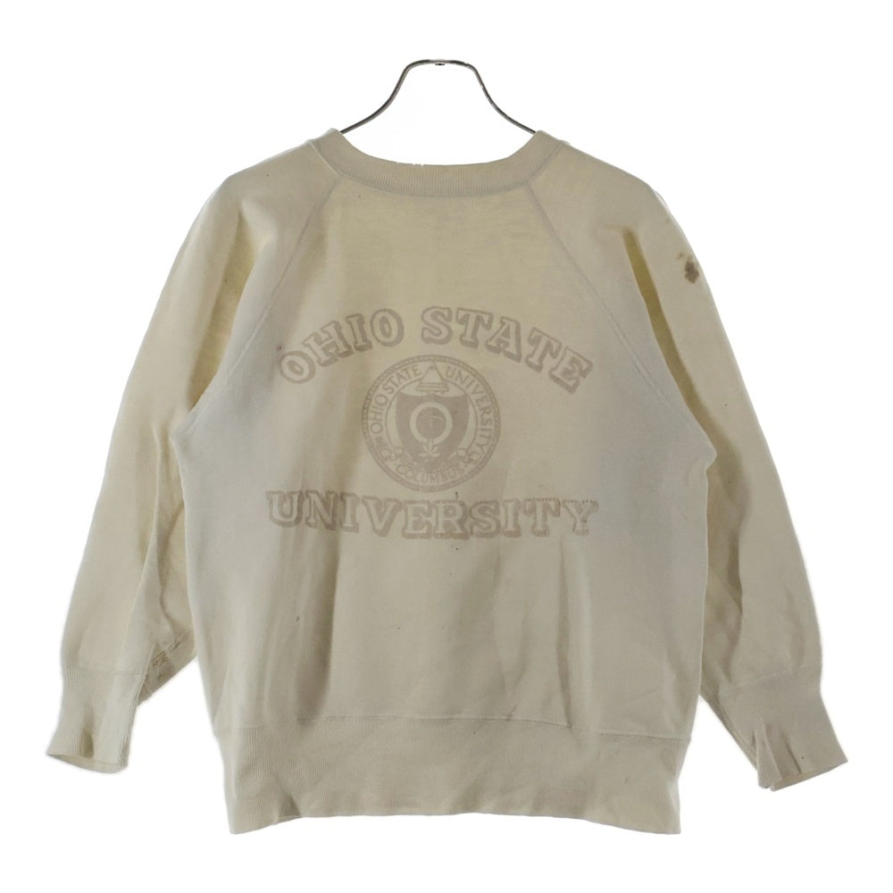 VINTAGE(ヴィンテージ) 50S OHIO STATE UNIVERSITY PULLOVER SWEAT オハイオ カレッジロゴ ラグラン 袖ステッチ貫通 プルオーバー スウェット トレーナーホワイト