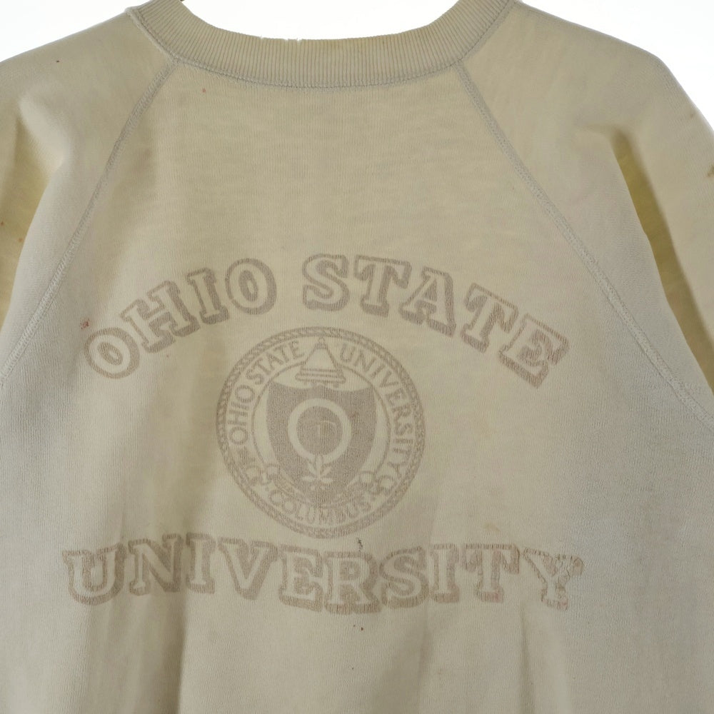 VINTAGE(ヴィンテージ) 50S OHIO STATE UNIVERSITY PULLOVER SWEAT オハイオ カレッジロゴ ラグラン 袖ステッチ貫通 プルオーバー スウェット トレーナーホワイト