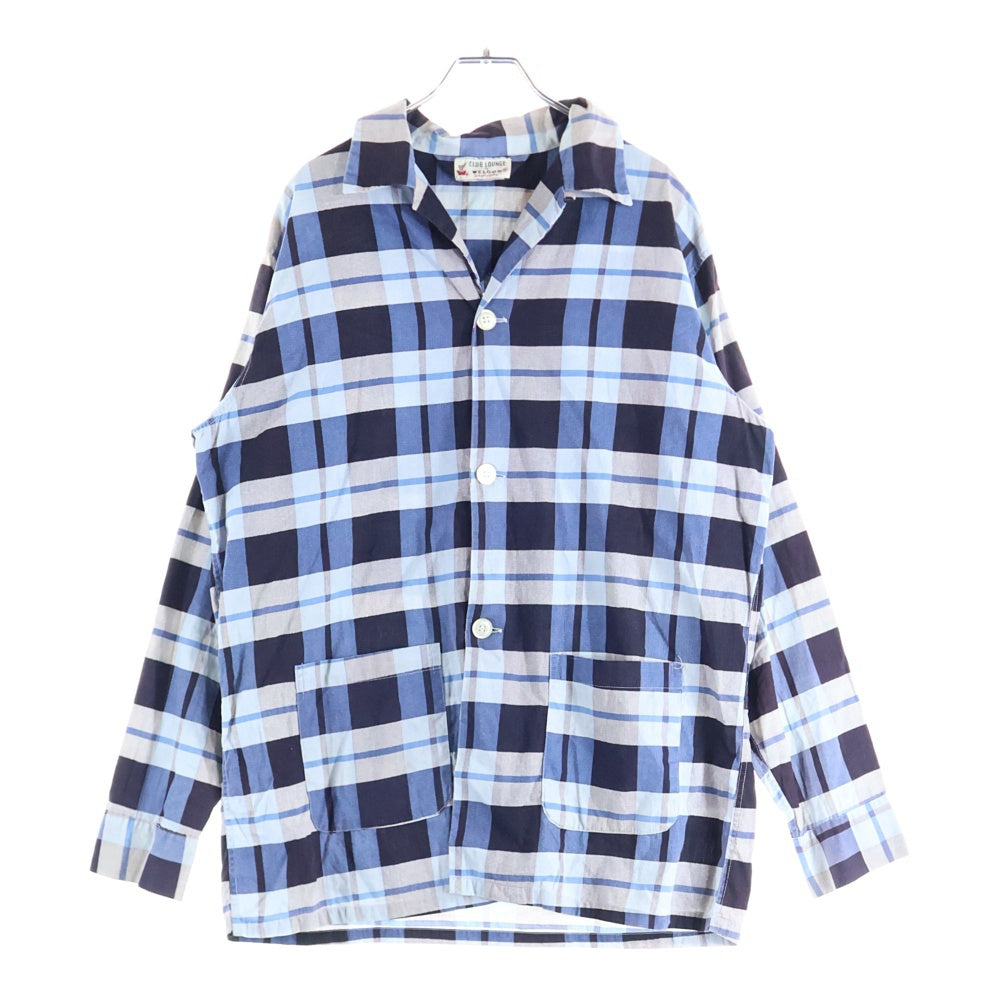 VINTAGE(ヴィンテージ) 50S CLUB LOUNGE BY WELDON L/S CHECK COVERALL SHIRT クラブ ラウンジ バイ ウェルドン カバーオールタイプ チェック 長袖シャツ ブルー/ホワイト