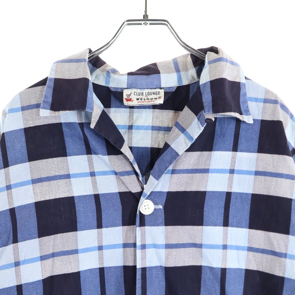 VINTAGE(ヴィンテージ) 50S CLUB LOUNGE BY WELDON L/S CHECK COVERALL SHIRT クラブ ラウンジ バイ ウェルドン カバーオールタイプ チェック 長袖シャツ ブルー/ホワイト
