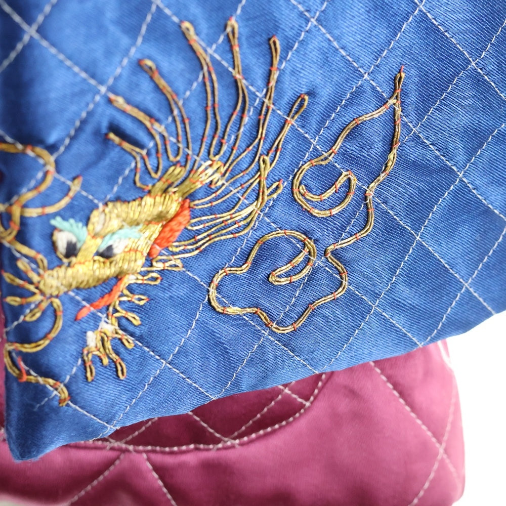 VINTAGE(ヴィンテージ) 40S GUILTING SUKA GOWN JACKET DRAGON 龍 刺繍 スカガウン ブルー/ボルドー