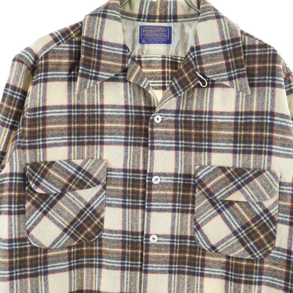 PENDLETON(ペンドルトン) 70S VINTAGE WOOL L/S CHESK SHIRT ヴィンテージ ウール 長袖シャツ ブラウン/ネイビー