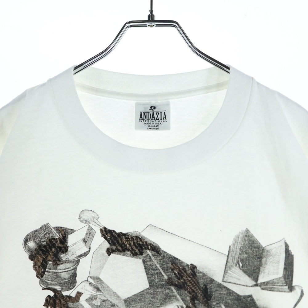 VINTAGE(ヴィンテージ) 90S M.C. ESCHER REPTILES ART 91 エッシャー 爬虫類 アート 半袖 Tシャツ カットソー ホワイト