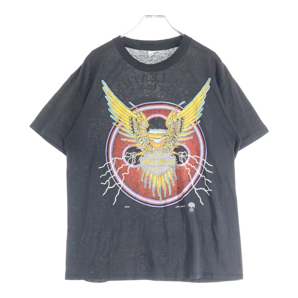HARLEY DAVIDSON(ハーレーダビッドソン) 80s Meca Eagle Lightning Thunder Tee メカイーグル ライトニングサンダープリント 半袖Tシャツ ブラック