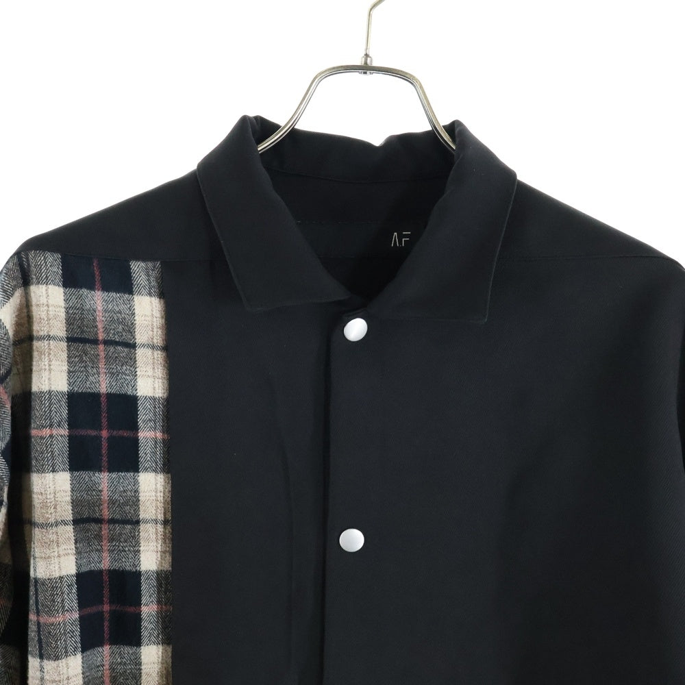 A.F ARTEFACT(エーエフアーティファクト) SNAPPED PANEL SWITCHING CHECK COMBI SHIRT チェック柄ドッキング長袖シャツ ブラック
