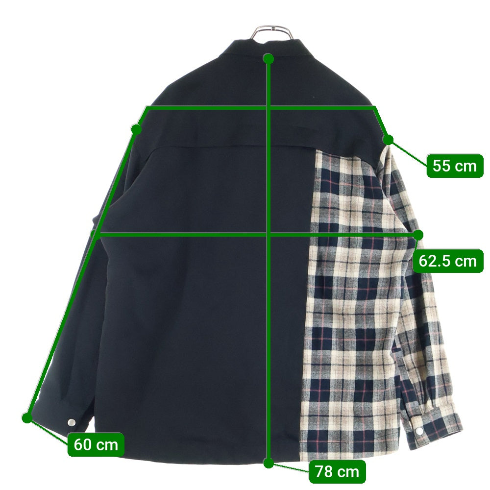 A.F ARTEFACT(エーエフアーティファクト) SNAPPED PANEL SWITCHING CHECK COMBI SHIRT チェック柄ドッキング長袖シャツ ブラック