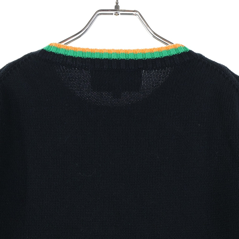 CASABLANCA(カサブランカ) 21AW ORENGE CREW NECK KNIT フロント フルーツ クルーネック ニット ブラック CASABLANCA21FW-3