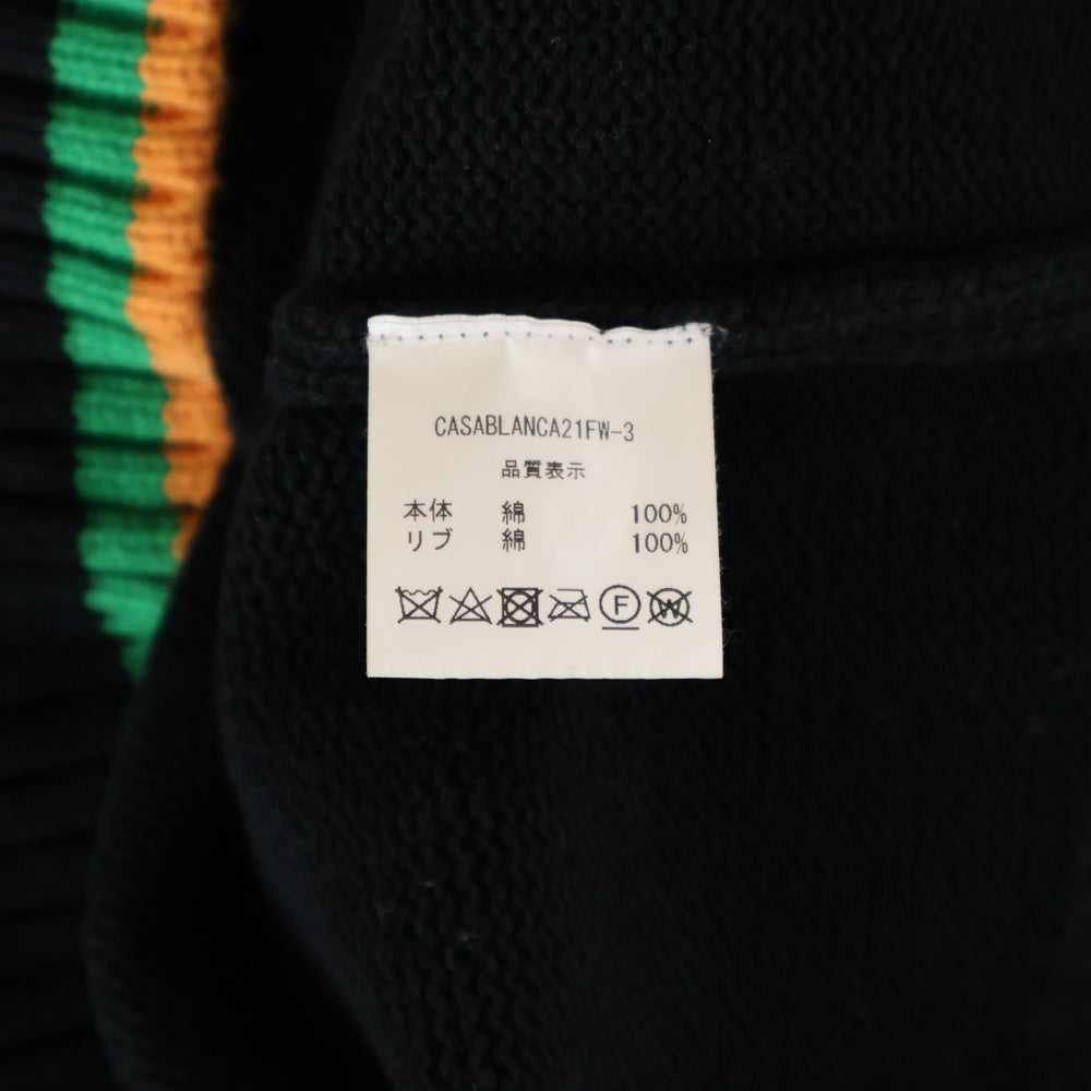 CASABLANCA(カサブランカ) 21AW ORENGE CREW NECK KNIT フロント フルーツ クルーネック ニット ブラック CASABLANCA21FW-3