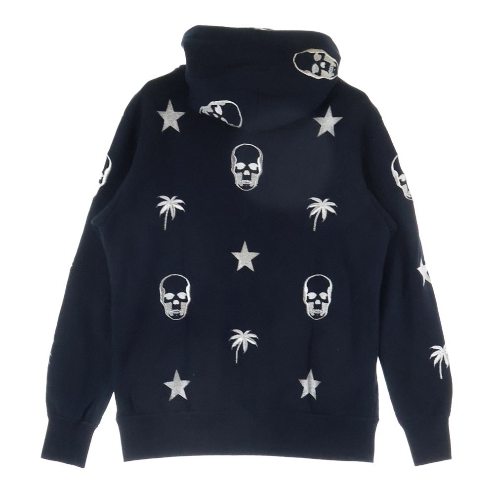 lucien pellat-finet(ルシアンペラフィネ) スカル刺繍 エンブロイダリープルオーバーフーディー パーカー ブラック