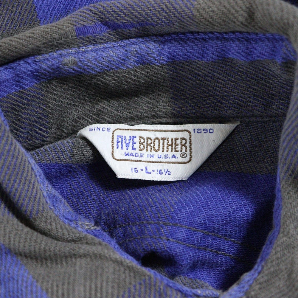 FIVE BROTHERS(ファイブブラザー) 70-80S VINTAGE FLANNEL CHECK L/S SHIRT コットン チェック 長袖 三角タグ シャツ ブルー/ブラック