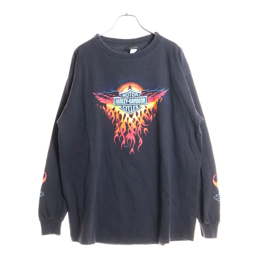 HARLEY DAVIDSON(ハーレーダビッドソン) 90s VINTAGE FLAMES L/S TEE 袖プリント フレイム ファイヤー長袖Tシャツ ブラック