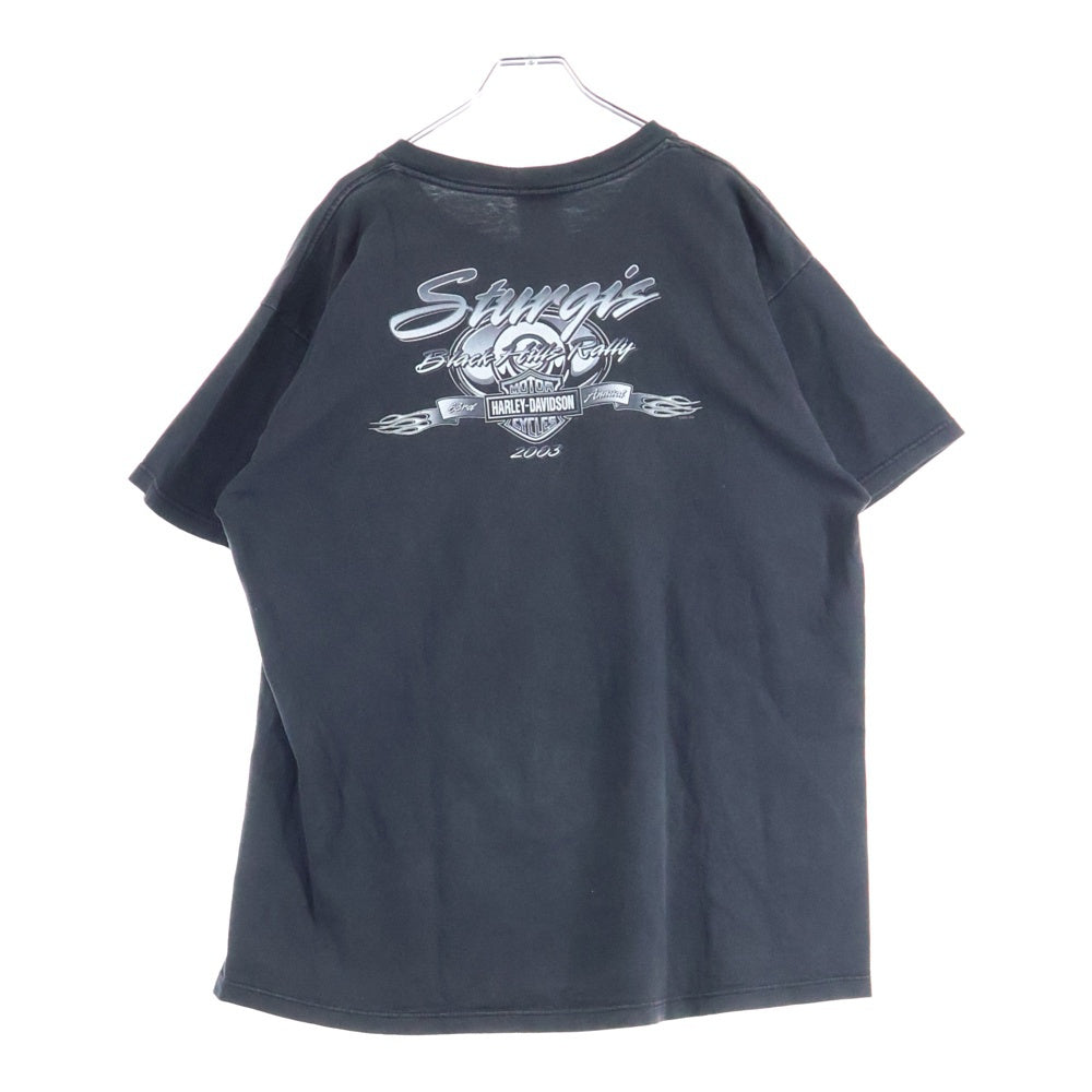 HARLEY DAVIDSON(ハーレーダビッドソン) 00s VINTAGE STURGIS LITHNIG THUNDER COW SKULL HOLOUBEK カウスカル ライトニングサンダー 半袖Tシャツ ブラック/ブルー