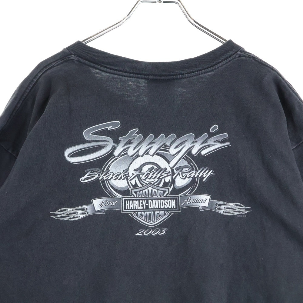 HARLEY DAVIDSON(ハーレーダビッドソン) 00s VINTAGE STURGIS LITHNIG THUNDER COW SKULL HOLOUBEK カウスカル ライトニングサンダー 半袖Tシャツ ブラック/ブルー
