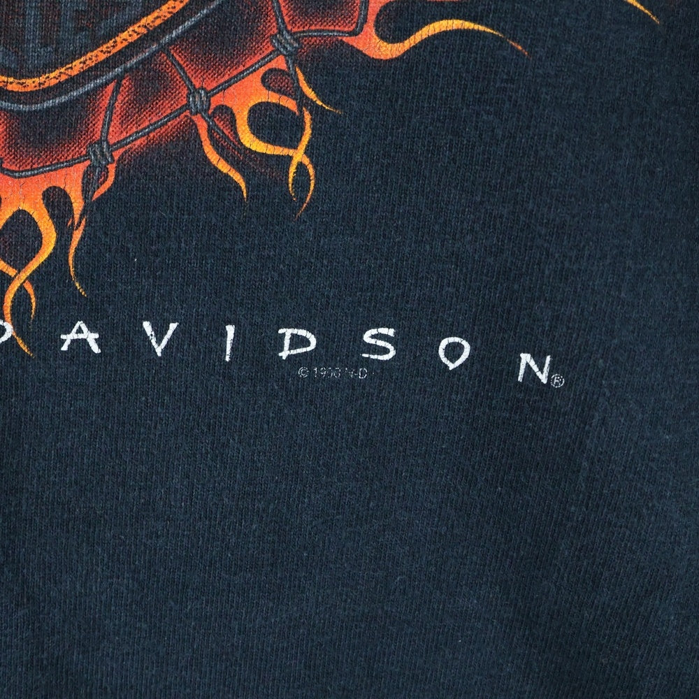 HARLEY DAVIDSON(ハーレーダビッドソン) 90s VINTAGE FEEL THE HEAT R.K.STRATMAN FLAMES L/S TEE フレイムス 袖ファイヤー 長袖Tシャツ ブラック/レッド