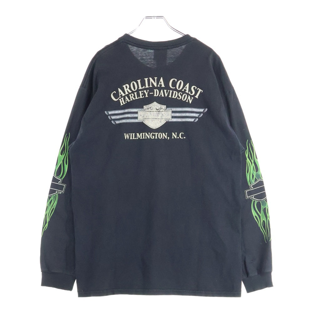HARLEY DAVIDSON(ハーレーダビッドソン) 00s VINTAGE GREEN FLAMES L/S TEE フレイムス 袖ファイヤー 長袖Tシャツ ブラック/グリーン
