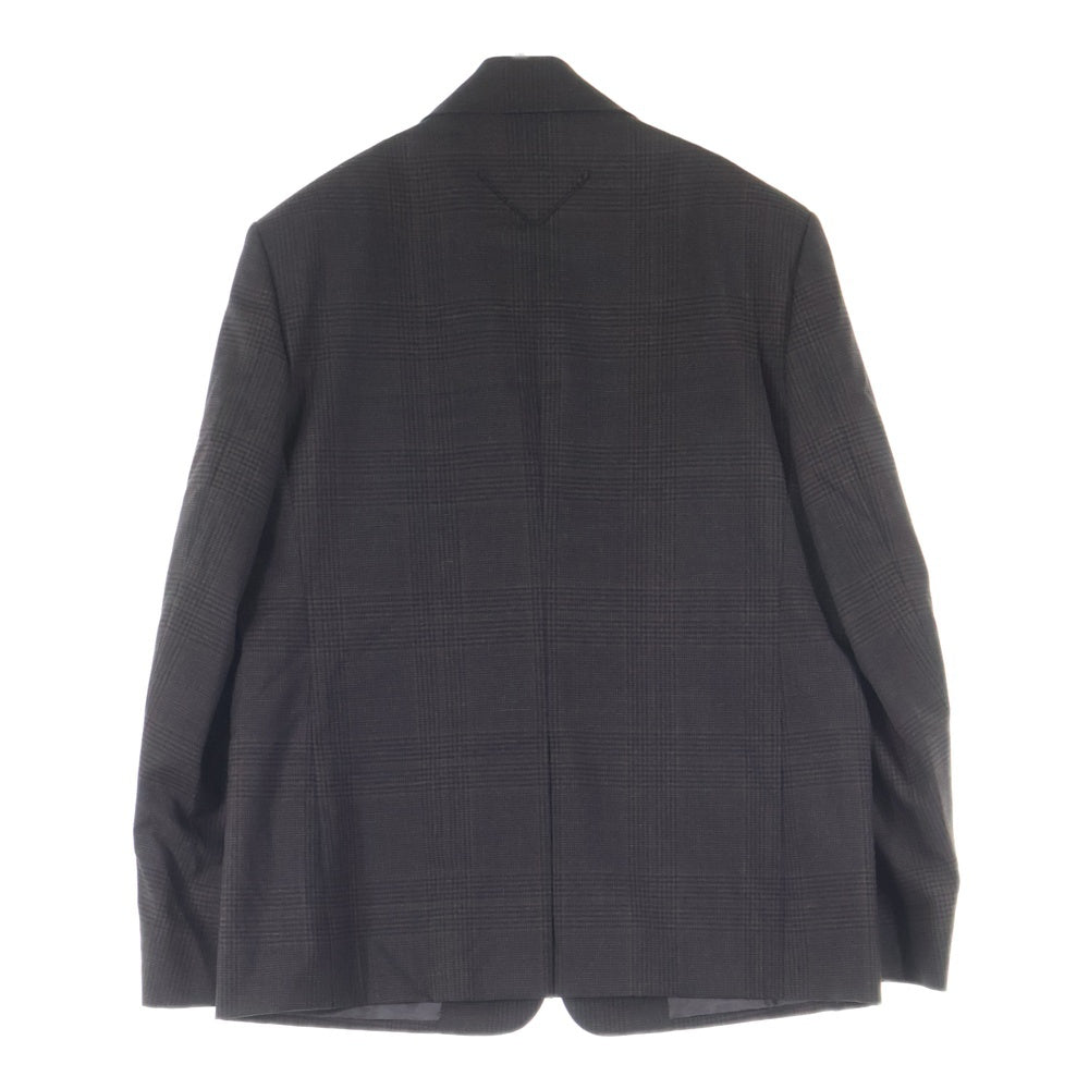 PRADA(プラダ) シングルブレスト モヘアウール チェック柄 袖ロゴテーラードジャケット UGM169 ブラウン