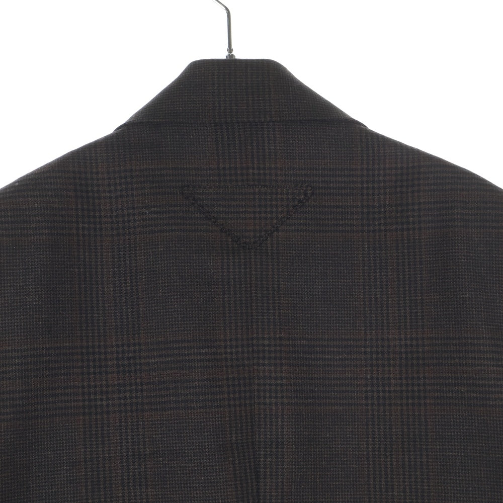 PRADA(プラダ) シングルブレスト モヘアウール チェック柄 袖ロゴテーラードジャケット UGM169 ブラウン