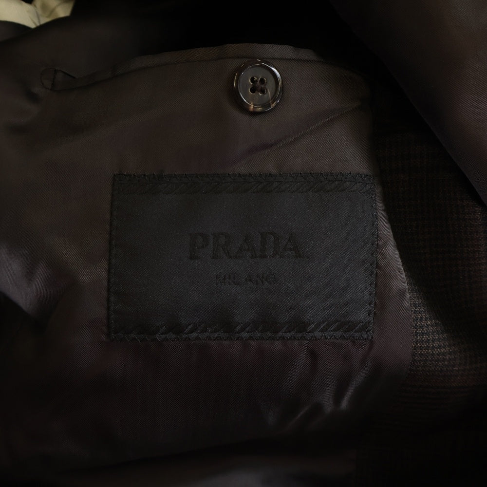 PRADA(プラダ) シングルブレスト モヘアウール チェック柄 袖ロゴテーラードジャケット UGM169 ブラウン