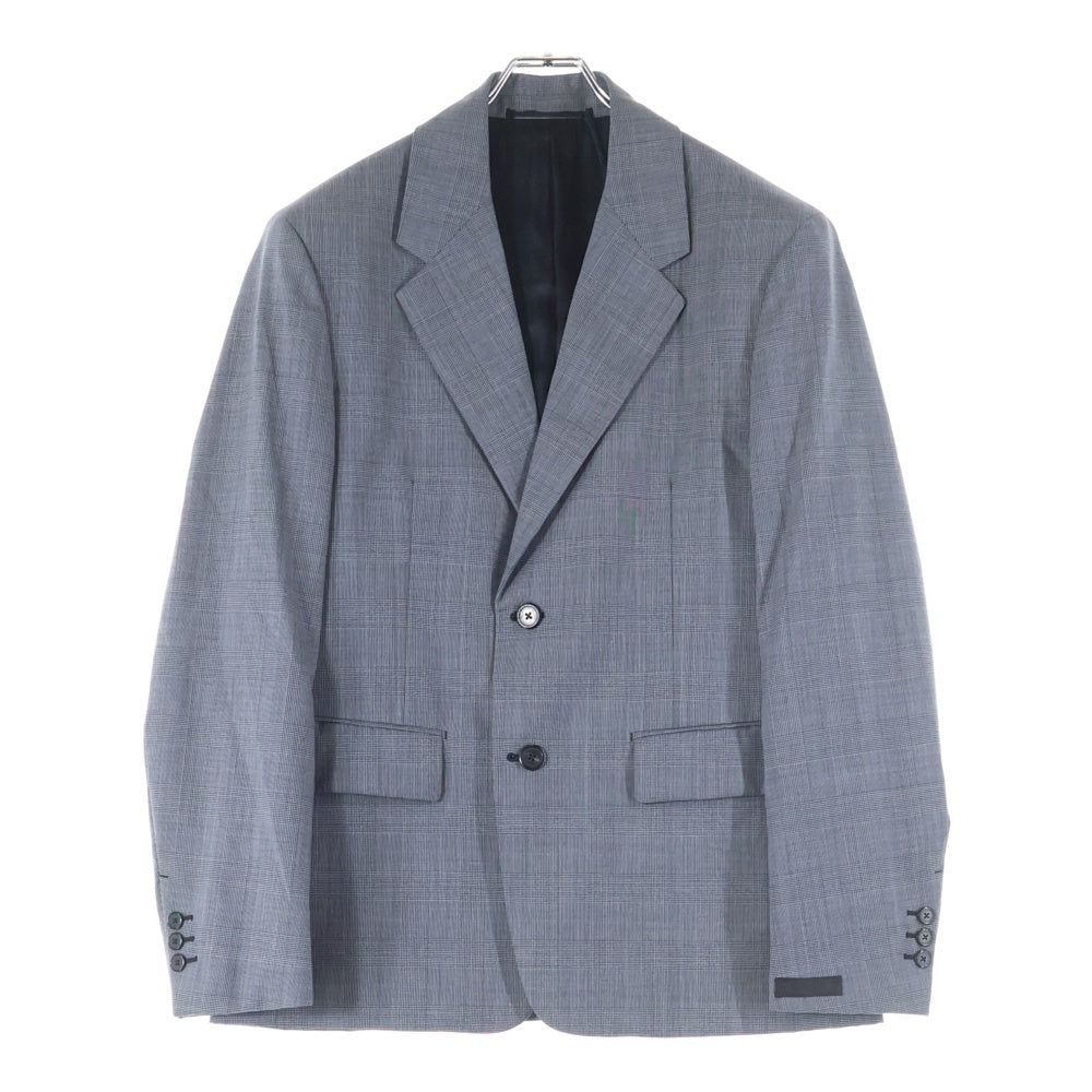PRADA(プラダ) シングルブレスト モヘアウール チェック柄 袖ロゴテーラードジャケット UGM169 グレー