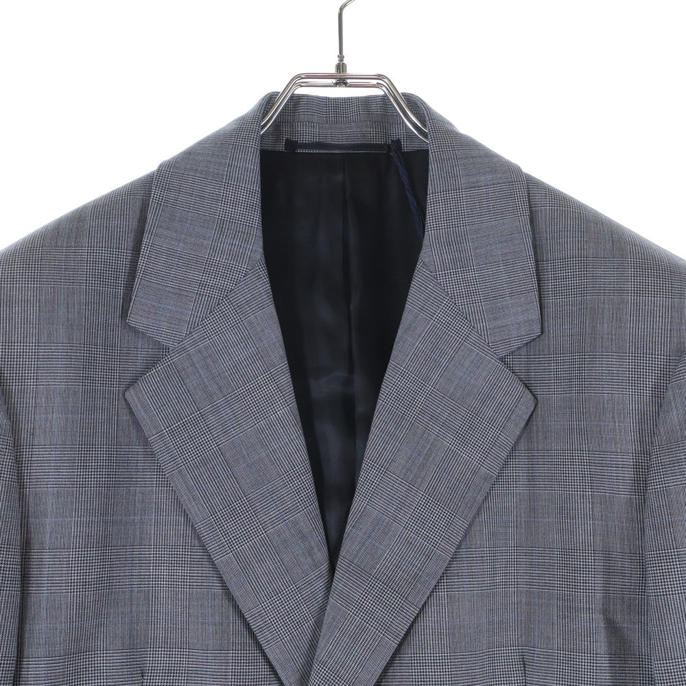 PRADA(プラダ) シングルブレスト モヘアウール チェック柄 袖ロゴテーラードジャケット UGM169 グレー