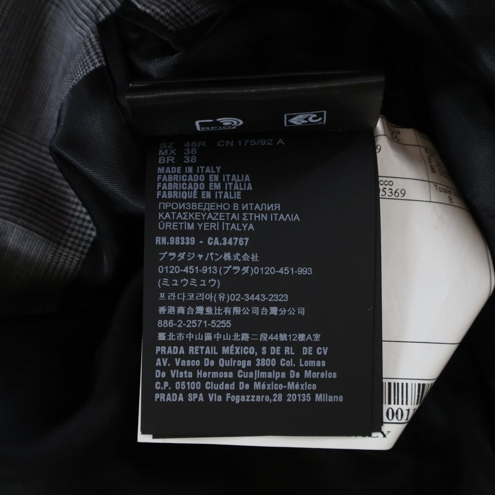 PRADA(プラダ) シングルブレスト モヘアウール チェック柄 袖ロゴテーラードジャケット UGM169 グレー
