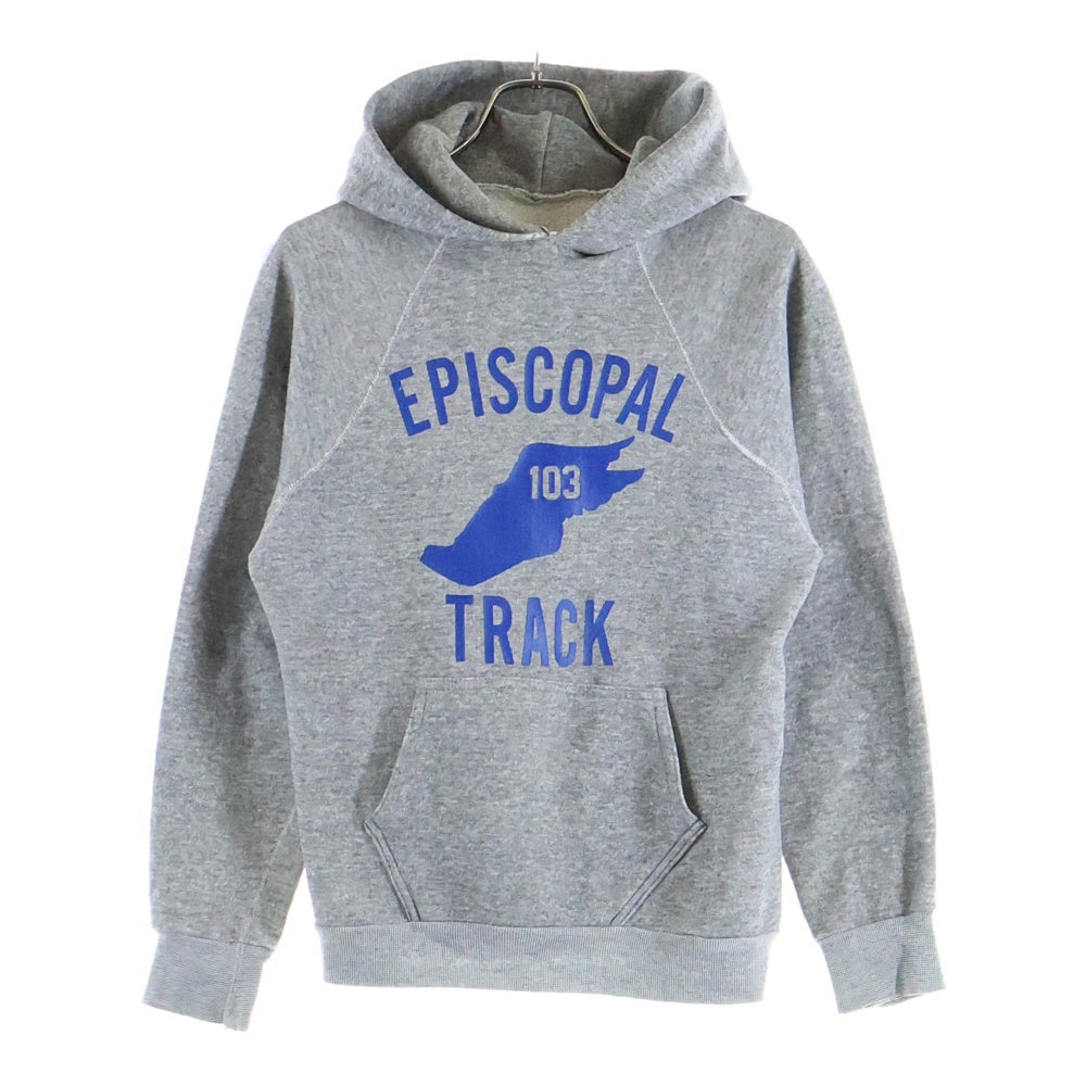 VINTAGE(ヴィンテージ) 60S EPISCOPAL TRACK WING FOOT PRINT HOODIE PARKA 3段 袖貫通 脇ガゼット 霜降り ウィングフット フロントプリント フーディー パーカー グレー