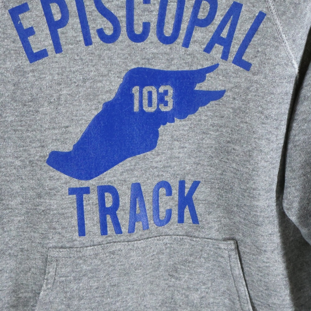 VINTAGE(ヴィンテージ) 60S EPISCOPAL TRACK WING FOOT PRINT HOODIE PARKA 3段 袖貫通 脇ガゼット 霜降り ウィングフット フロントプリント フーディー パーカー グレー