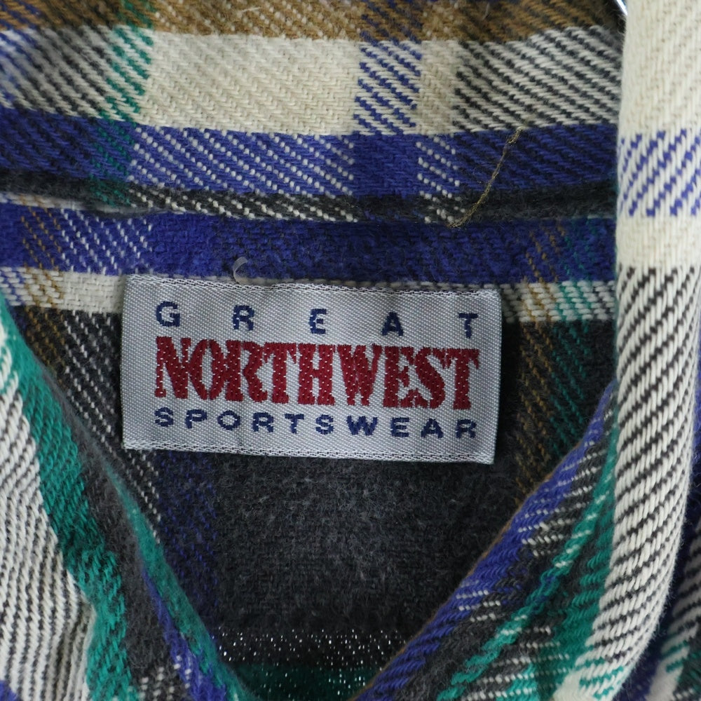 VINTAGE(ヴィンテージ) 80-90S GREAT NORTHWEST SPORTSWEAR グレート ノースウエスト スポーツウェア CHECK L/S SHIRT USA製 長袖 チェック シャツ ホワイト/ブルー/グリーン