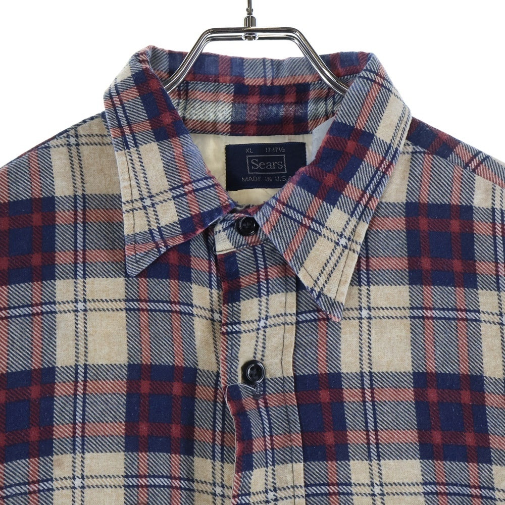 VINTAGE(ヴィンテージ) 70S SEARS CHECK L/S SHIRT USA製 裏地キルティング 長袖 チェック シャツ ホワイト/ブルー/レッド