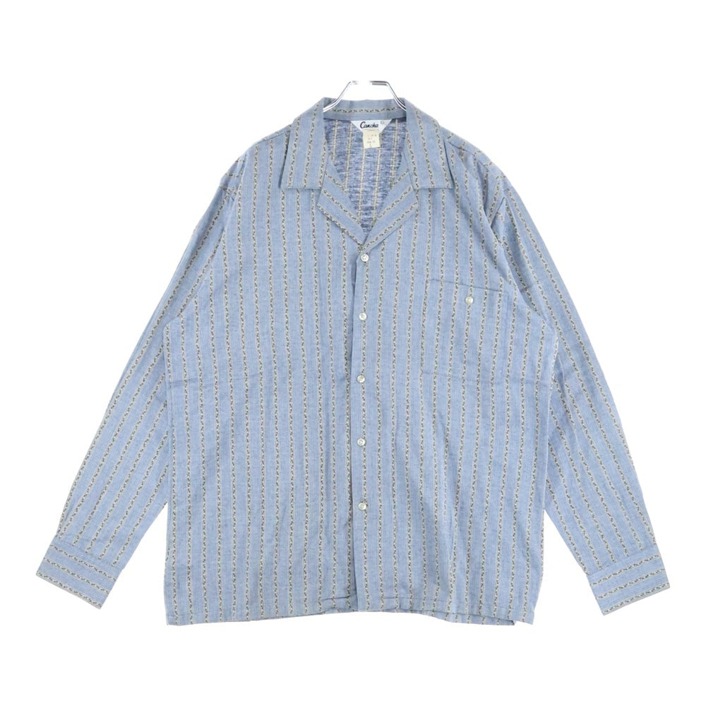 VINTAGE(ヴィンテージ) 60S CANCHA DEAD STOCK STRIPE L/S OPEN COLLAR COTTON SHIRT USA製 カンチャ デッドストック ストライプ 長袖 オープンカラーシャツ ブルー/ベージュ 5633