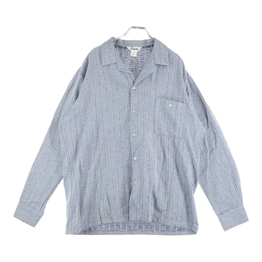 VINTAGE(ヴィンテージ) 60S CANCHA DEAD STOCK STRIPE L/S OPEN COLLAR COTTON SHIRT USA製 カンチャ デッドストック ストライプ 長袖 オープンカラーシャツ グレー/ピンク 5633