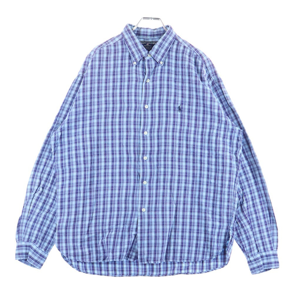 RALPH LAUREN SPORT(ラルフローレン スポーツ) 90-00S BD COTTON CHECK L/S SHIRT 刺繍 ボタンダウン コットン 長袖 チェック シャツ マチ付き ブルー/ネイビー/イエロー