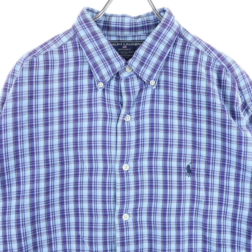 RALPH LAUREN SPORT(ラルフローレン スポーツ) 90-00S BD COTTON CHECK L/S SHIRT 刺繍 ボタンダウン コットン 長袖 チェック シャツ マチ付き ブルー/ネイビー/イエロー