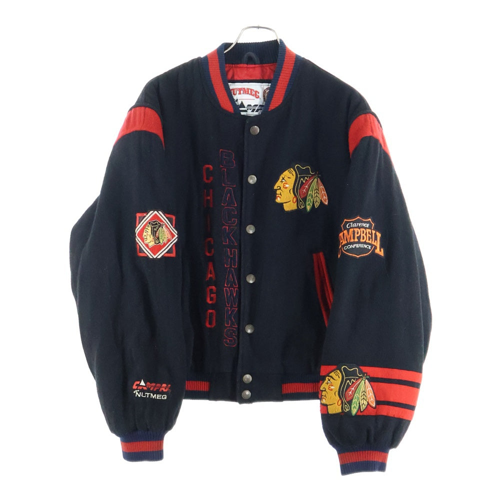 VINTAGE(ヴィンテージ) 90S NUTMEG BY CAMPRI ナツメグ バイ カンプリ NHL CHICAGO BLACK HAWKS VERSITY STUDIUM JACKET ウール ワッペン バーシティジャケット スタジアムジャケット