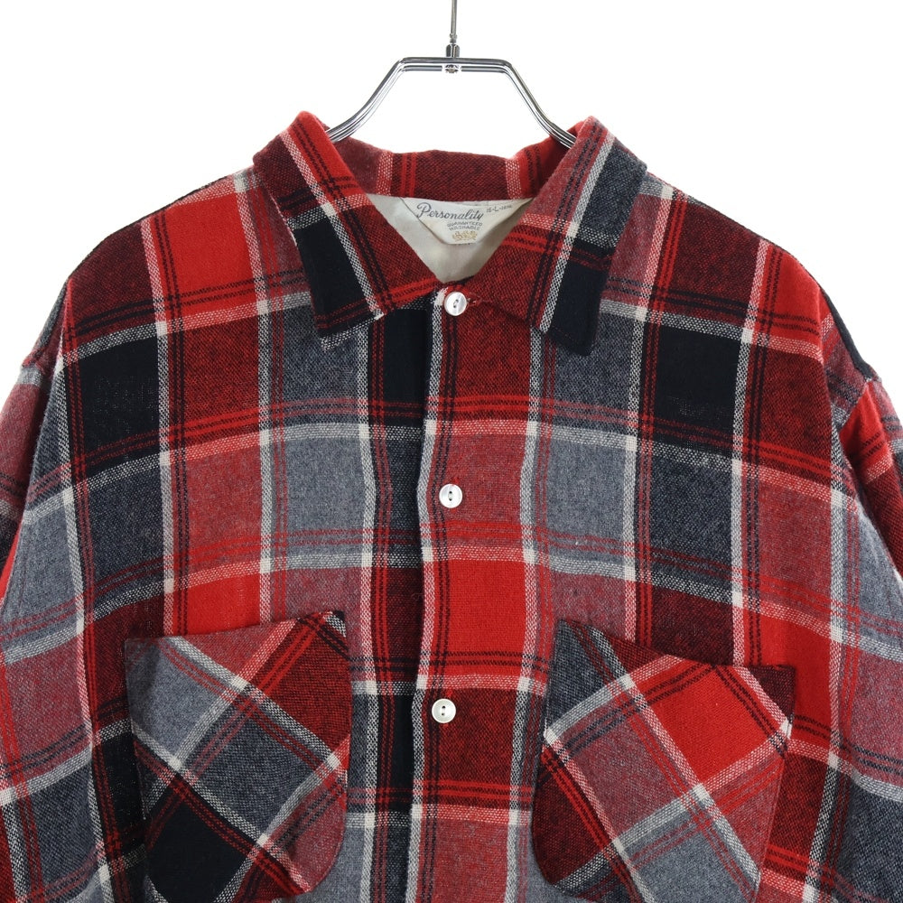 VINTAGE(ヴィンテージ) 50-60S PERSONALITY パーソナリティー WOOL RAYON CHECK L/S SHIRT ウール レーヨン チェック 長袖シャツ レッド/グレー/ブラック