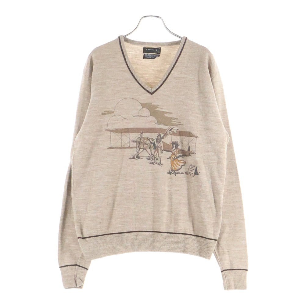 VINTAGE(ヴィンテージ) 70S JC PENNY ジェイシーペニー V-NECK KNIT SWEATER Vネック 染み込みプリント アクリル ニットセーター ブラウン
