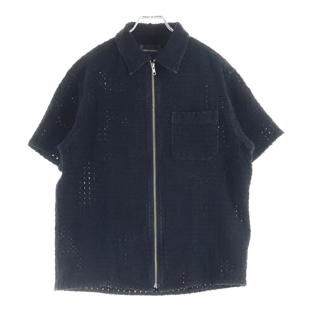 THISISNEVERTHAT(ディスイズネバーザット) DAMAGED DENIM ZIP S/S SHIRT ダメージ デニム ジップ 半袖シャツ ブラック TN250DSHTS01