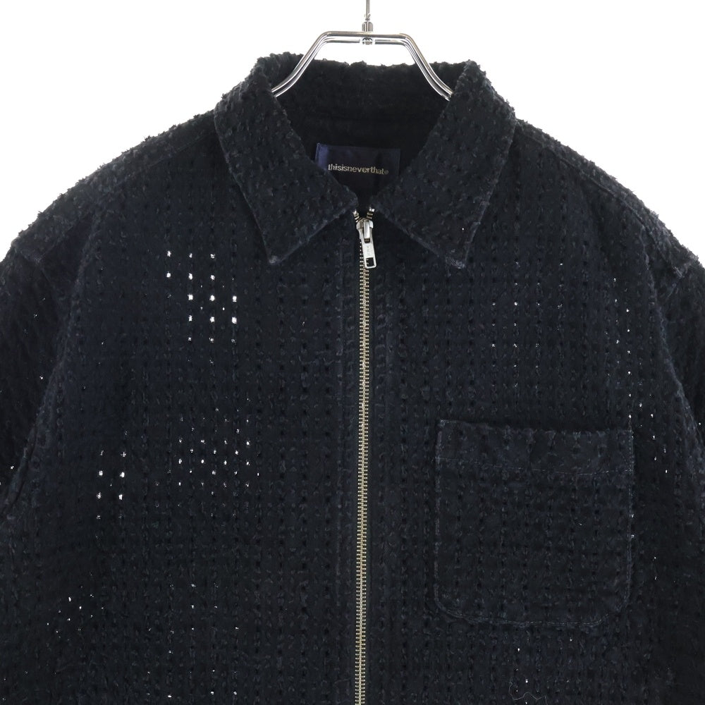 THISISNEVERTHAT(ディスイズネバーザット) DAMAGED DENIM ZIP S/S SHIRT ダメージ デニム ジップ 半袖シャツ ブラック TN250DSHTS01