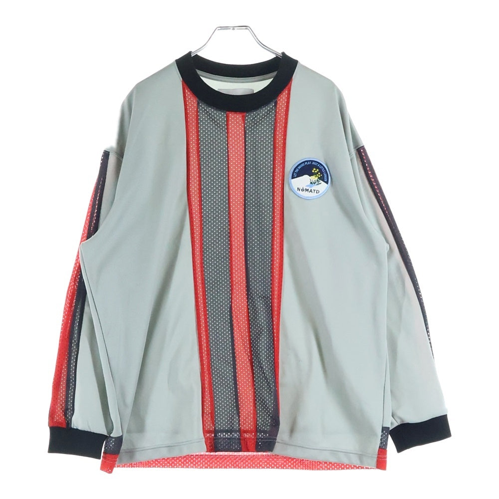 NO BRAND(ノーブランド) NOMATD ノーマティーディー STRIPE FOOTBALL TEE ストライプ フットボール スポーツ サッカー 長袖カットソー グレー/レッド N024F-TS01-GR-2