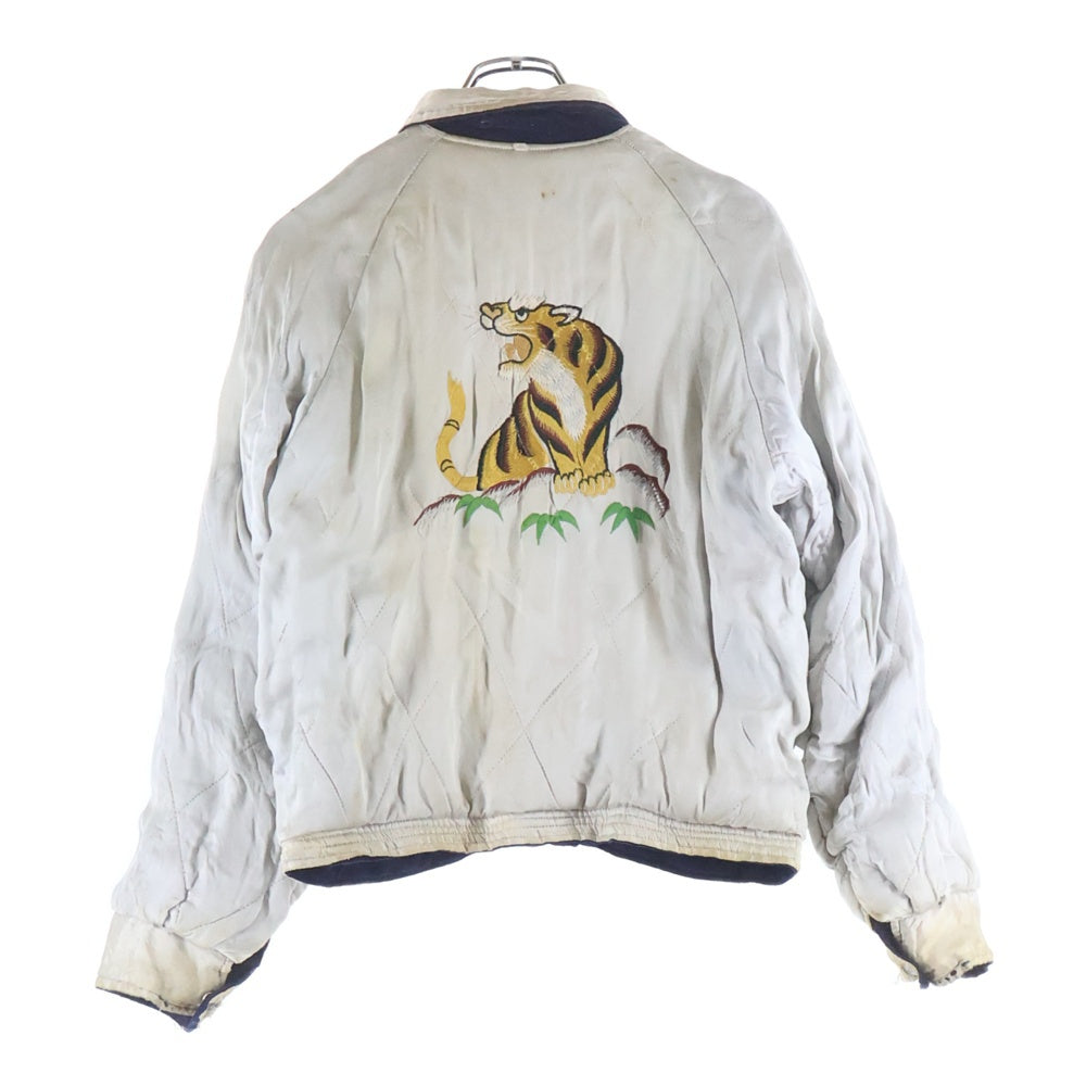 VINTAGE(ヴィンテージ) 50S SOUVENIR JACKET OKINAWA YKK 龍 鷹 鷲 襟付き 襟刺しゅう バタフライ ジップ 別珍 スカジャン スーベニアジャケット ネイビー