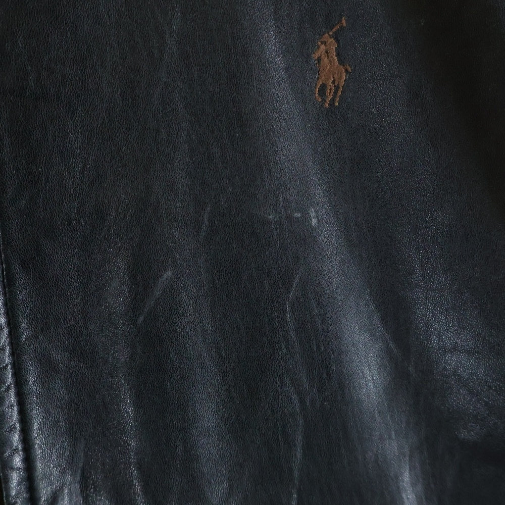 POLO RALPH LAUREN(ポロラルフローレン) 90-00S SINGLE LEATHER JACKET 襟付き 刺しゅう レザー ブルゾン ジャケット ブラック