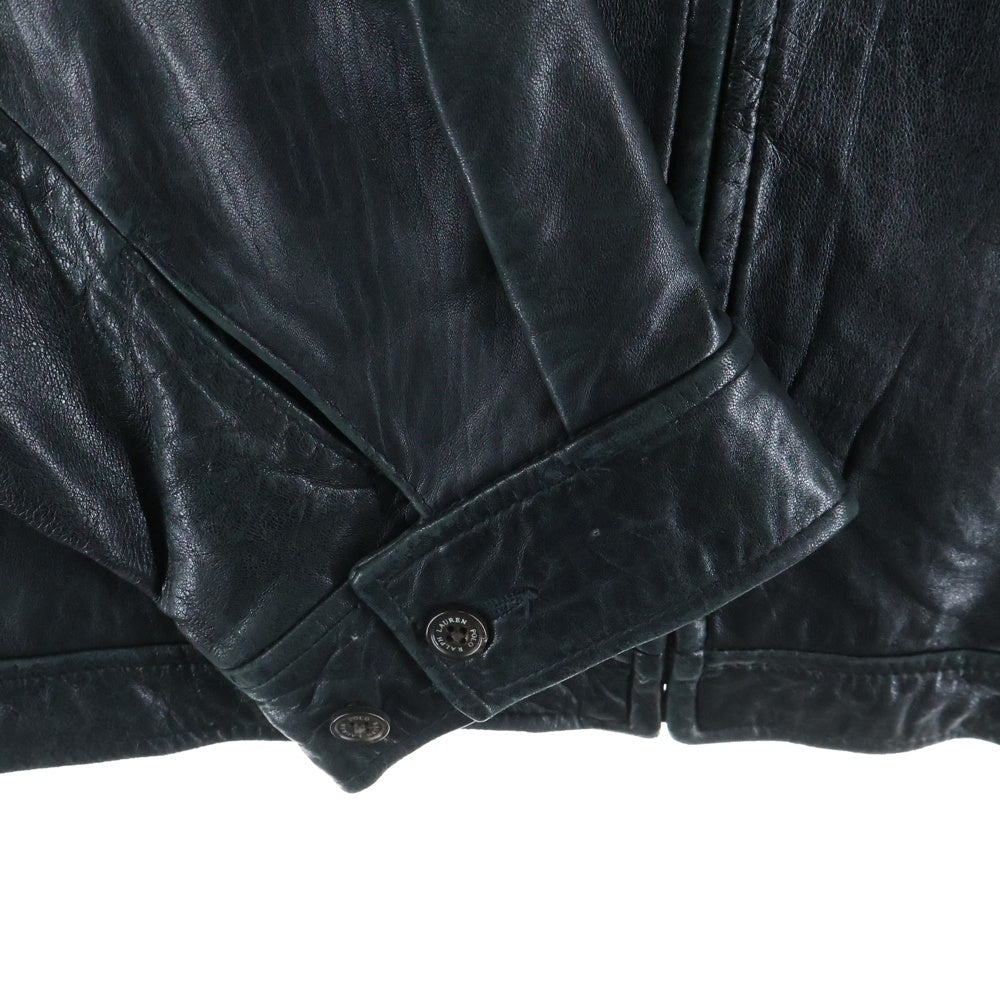 POLO RALPH LAUREN(ポロラルフローレン) 90-00S SINGLE LEATHER JACKET 襟付き 刺しゅう レザー ブルゾン ジャケット ブラック
